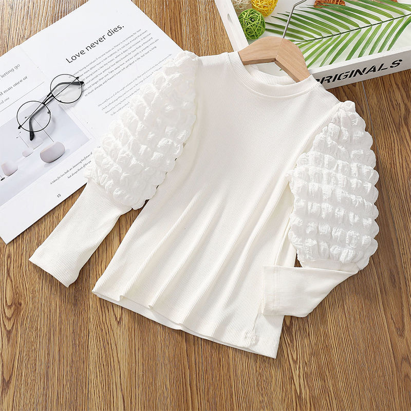 Picture of Girls' Base Shirt Spring and Autumn 2024 Half-High Collar Puff Sleeve Thickened Children's Long-Sleeve T-Shirt Baby Girl Top Cross-Border