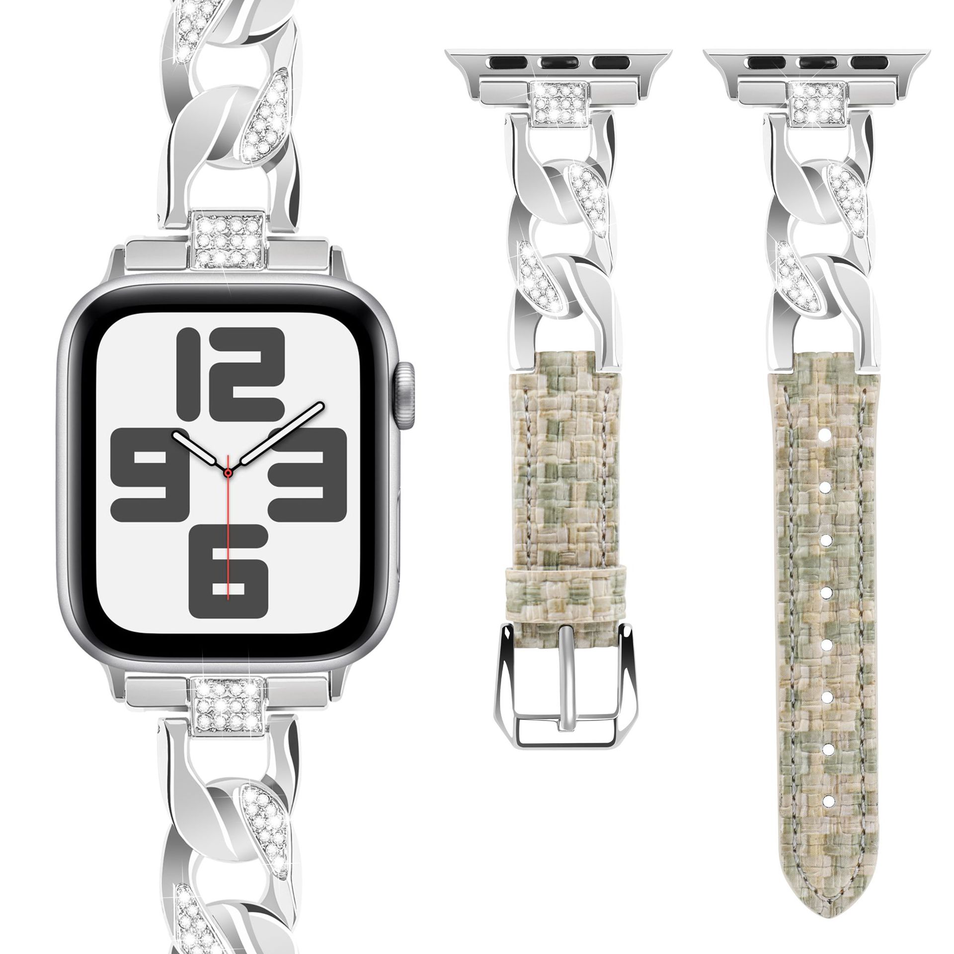 Picture of Suitable for Apple Watch strap Diamond denim chain belt iwatch98ultra2 woven color leather strap