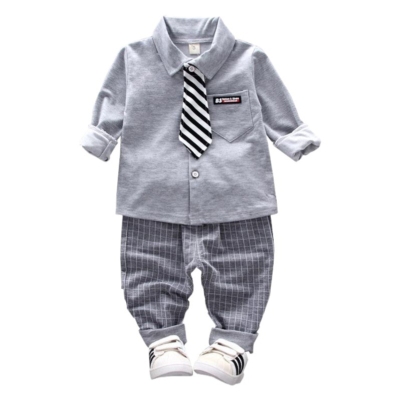 Foreign trade spring new children's clothing Korean men's and women's children's suit children's long sleeve two-piece bow tie shirt wholesale tide