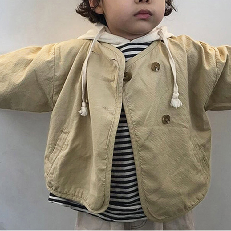 Picture of Children's Spring New Style Coat Trendy Coat for Boys and Girls Japanese and Korean Style Loose Washed Retro Cardigan Outer Jacket 2