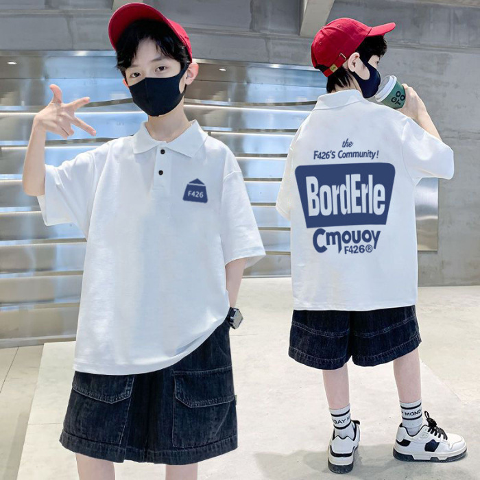 Picture of Boys' short-sleeved POLO collar 2023 Summer new western style children's half-sleeved T handsome boy cartoon fried street top