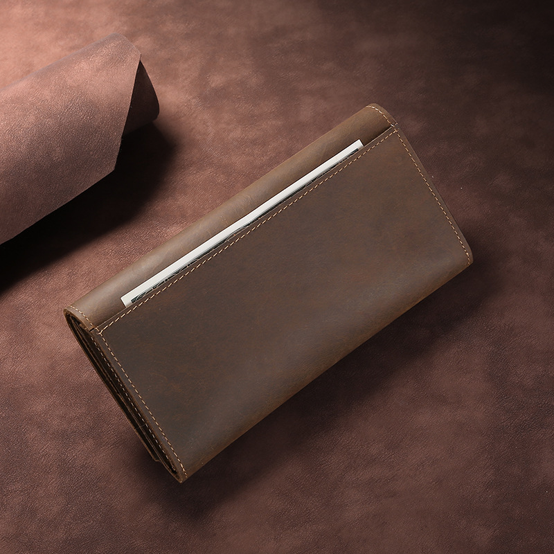 Picture of Wholesale multi-functional tri-fold wallet men's genuine leather vintage clutch explosive large capacity crazy horse leather long wallet