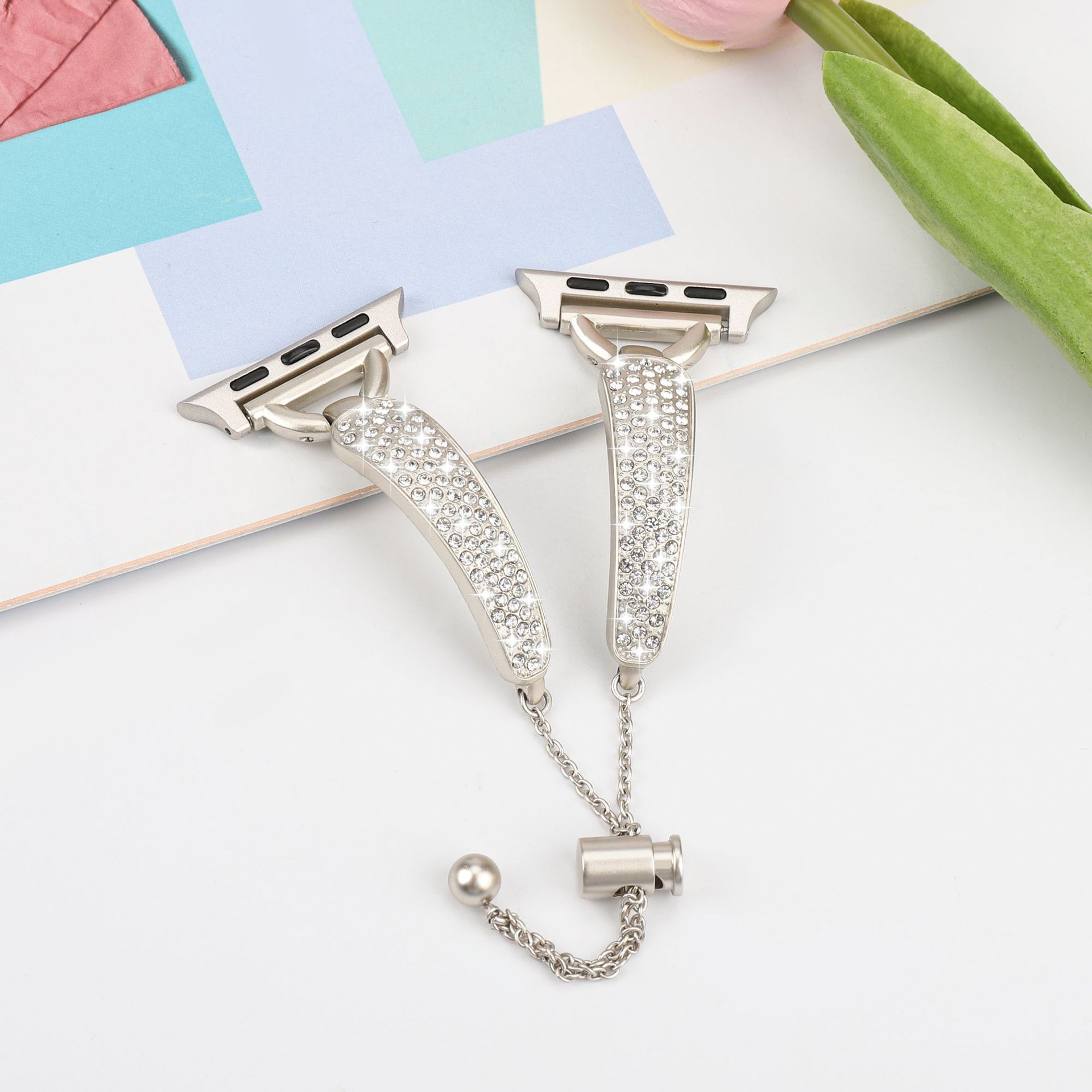 Picture of For Apple Watch Strap Metal Diamond Adjustment Chain appleiwatchs1098 Curved Thin Strap Wholesale
