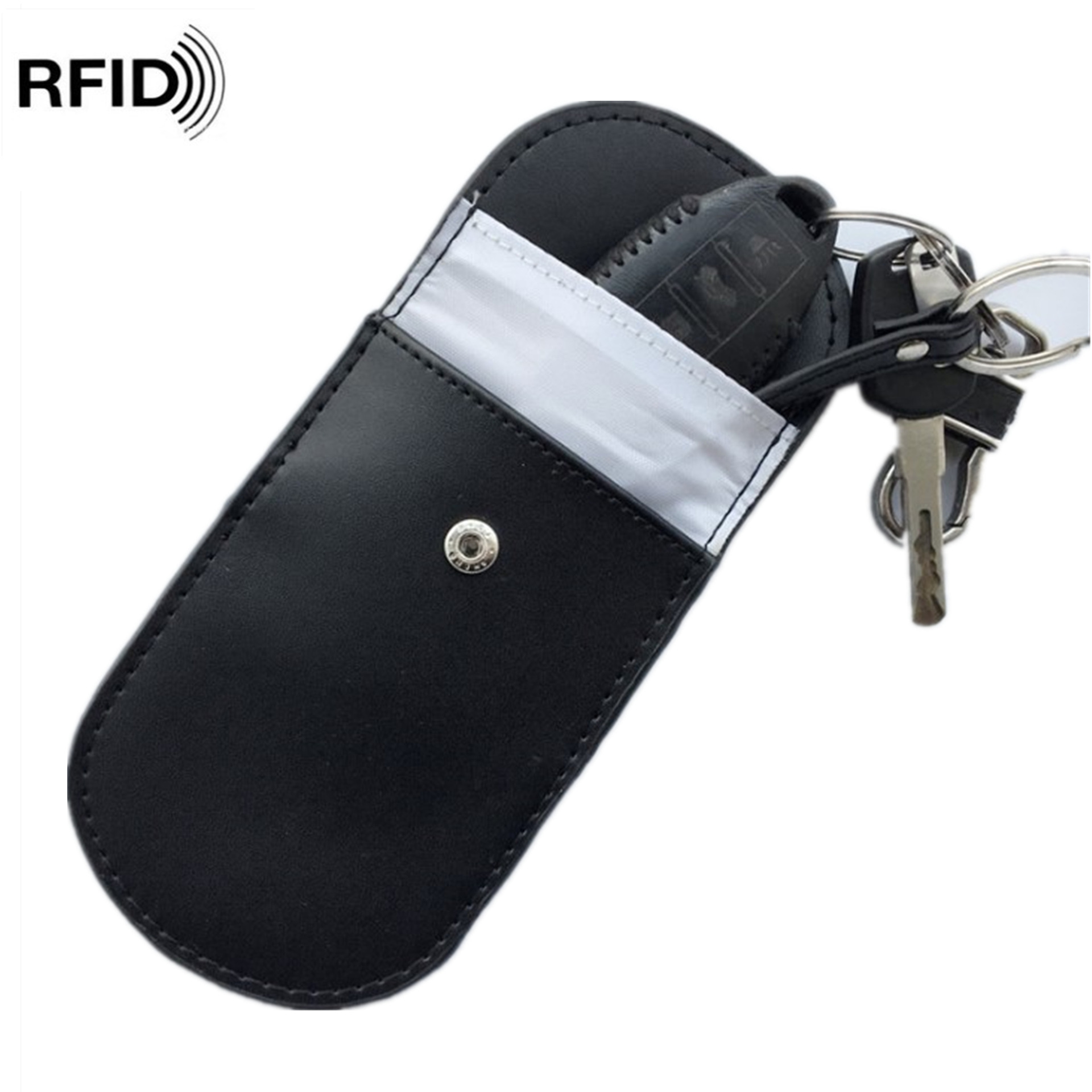 Picture of New genuine leather RFID electromagnetic shielding key bag car key signal shielding bag anti-theft bag anti-magnetic scanning