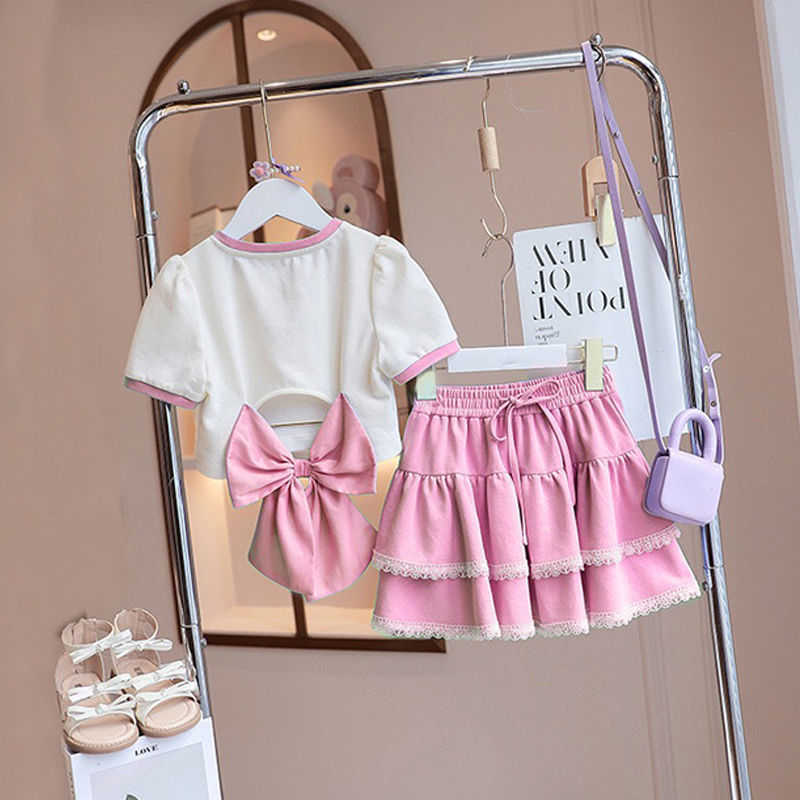 Picture of Girls Suit 2025 Summer New Style Short-Sleeved Kidsren's Korean Style Casual Skirt Fashionable Summer Two-Piece Set