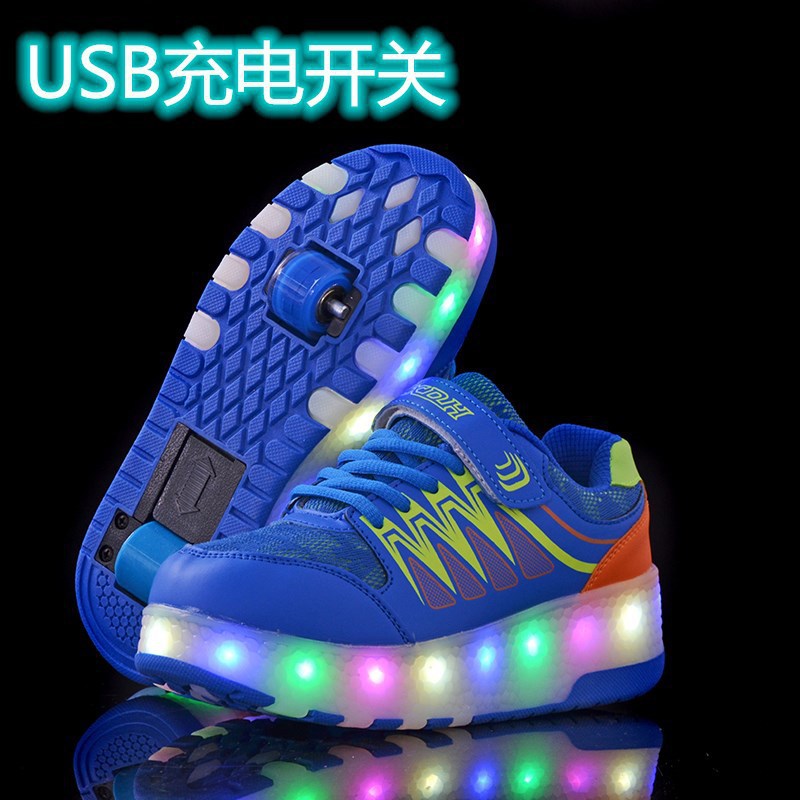 Picture of Children's Double-wheel USB Charging Cycle Heelys Shoes USB Colorful Light Pulley Shoes Boys and Girls Wheeled Shoes Wholesale