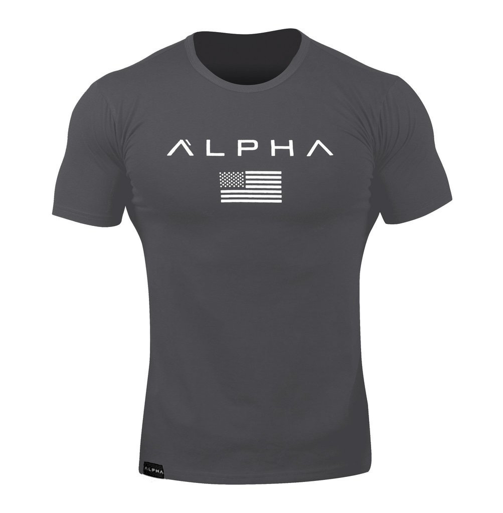 Picture of Muscle Fitness European and American Summer Round Neck Sports T-shirt Men's Short Sleeve Fitness Running Training Clothing alpha Short Sleeve