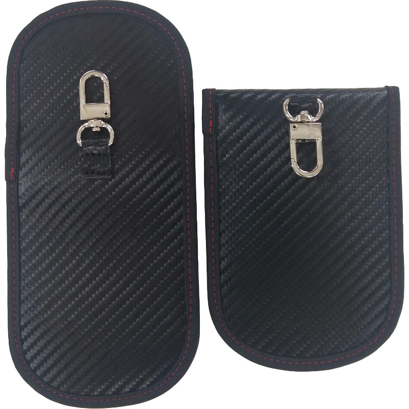 Picture of Amazon New RFID signal shielding bag car key shielding cover PU carbon fiber back buckle anti-scanning