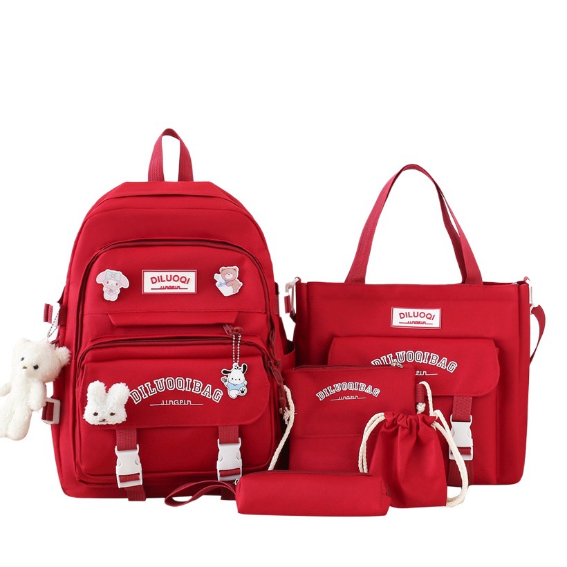 Cross-Border Hot-Selling Schoolbag Five-Piece Set Korean Version Junior High School Large-Capacity Student Backpack Small Fresh and Simple Backpack