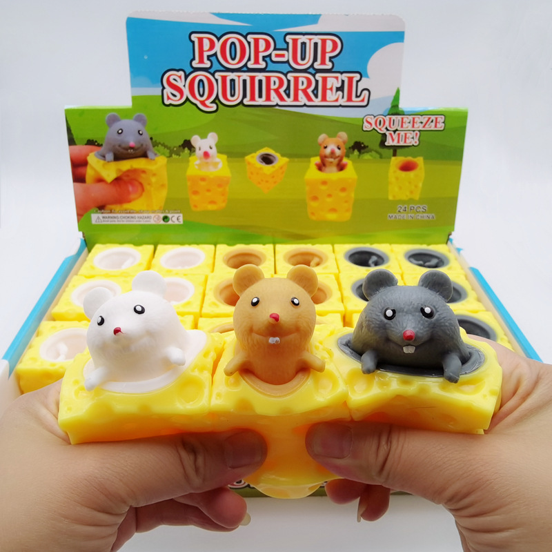 Picture of New creative decompression cute cheese mouse Cup pinch music spoof squirrel Cup decompression vent ball toy