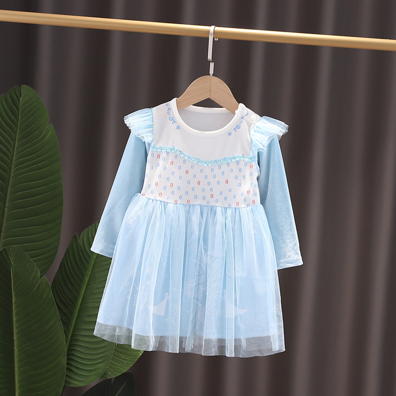 Picture of 2025 New Foreign Trade Children's Clothing Spring and Autumn Pure Cotton Long Sleeve Girls Mermaid Snow White Dress Velvet Skirt