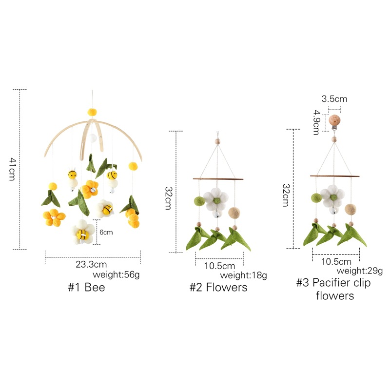 Picture of Ins Style Bee Flower Handmade Woven Bed Bell Nordic Style Crib Bee Bed Bell Children's Room Pendant Wind Bell