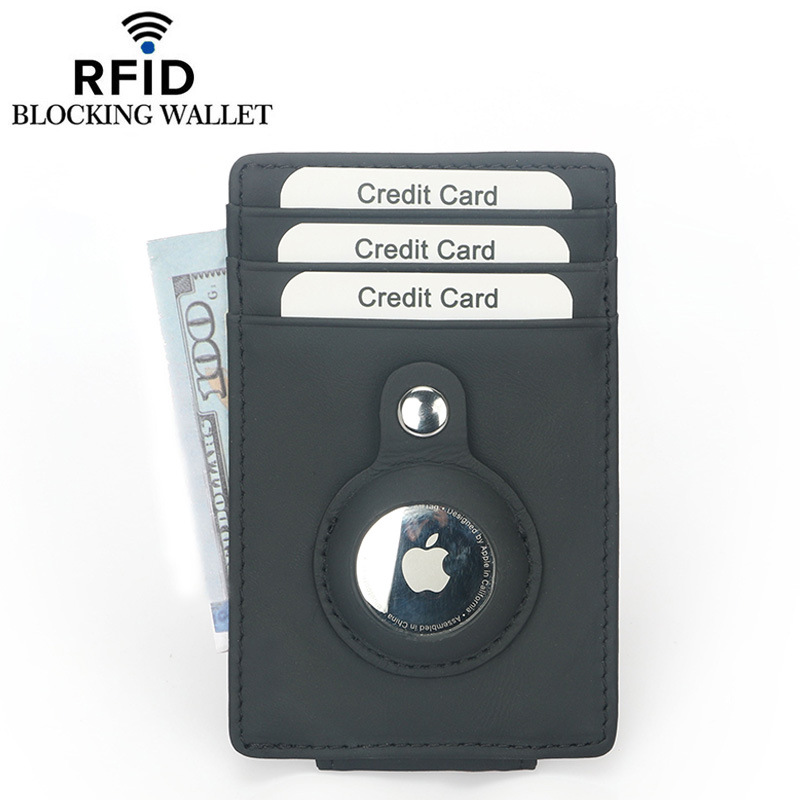 Picture of Airtag Apple Tracker Anti-Lost Protective Cover Card Holder First Layer Genuine Cowhide Anti-Theft Rfid Wallet
