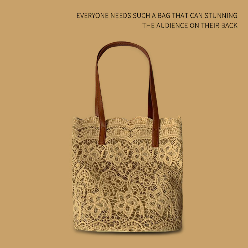 Picture of Niche Design 2024 Handbag Korean Style Lace Bag Women's Shoulder Bag Women's Large Capacity Bucket Shopping Bag Trendy