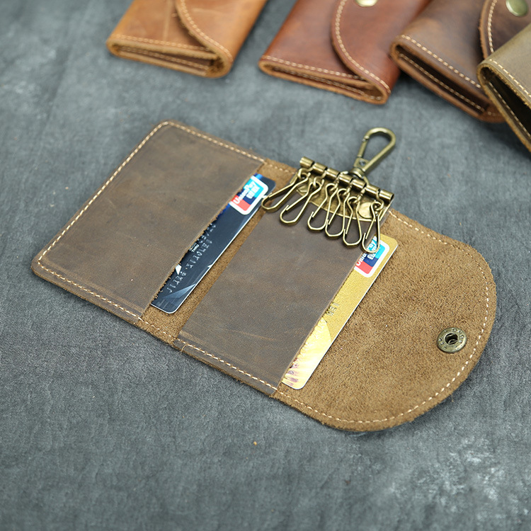 Picture of Handmade Crazy Horse Leather Key Case Large Capacity Card Holder Cowhide Multifunctional Key Ring for Men Vintage with Change