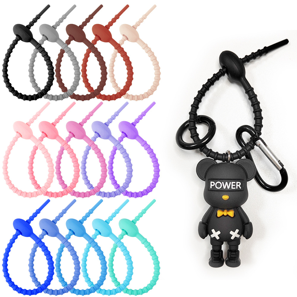 Picture of 215mm color silicone cable tie DIY jewelry pendant chattering blind box doll lanyard data cable storage winder