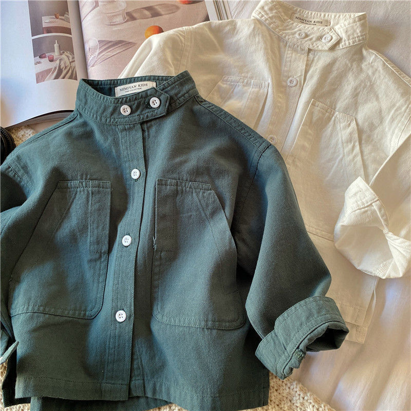 Children's Shirt 2024 Spring and Autumn New Children's Solid Color Collar Shirt for Boys and Girls Korean Top Coat Baby Trendy