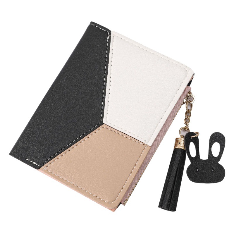 Korean Style Small Wallet Women's Short New Style Spliced Letter Tassel Student Wallet Multi-Card Slot Anti-Degaussing Coin Purse for Women