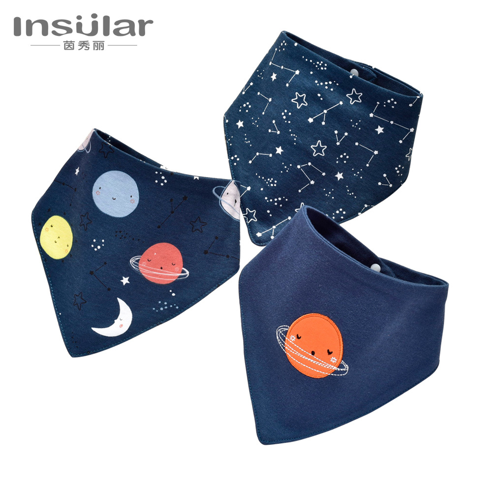 Picture of 3 PCTs Yinxiuli Pure Cotton Baby Slip Towel Baby Snaps Triangle Slip Towel Scarf Bib Bib Cross Border