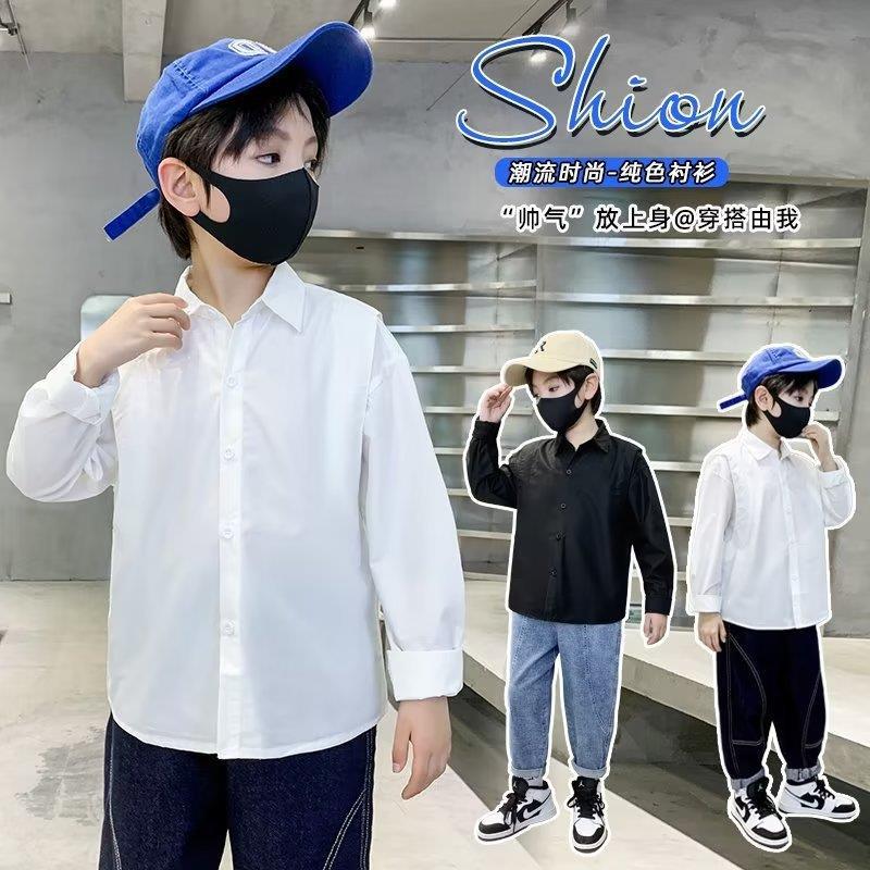 2023 new medium and large children's long sleeve new fashion elegant shirt summer popular men's artistic solid color children's clothing