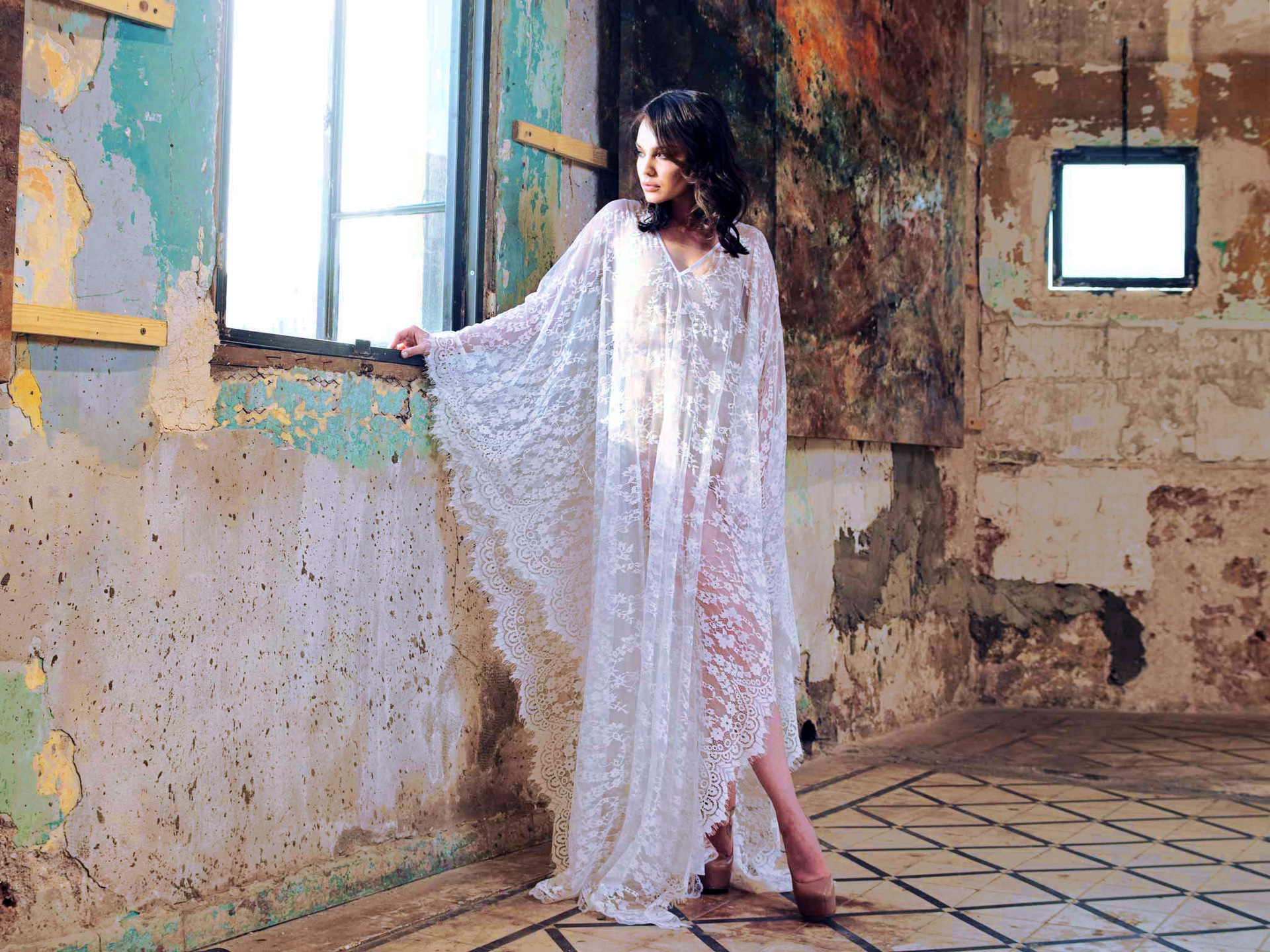 Picture of Amazon Explosions Oversized Loose Large Size Robe Lace Long Dress Holiday Beach Dress Swimsuit Blouse Dress Women