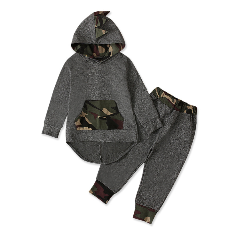 Picture of Children's European and American Spring and Autumn Boys Long Sleeve Horned Hooded Sweat Top + Trousers Two-Piece Children's Clothing ins