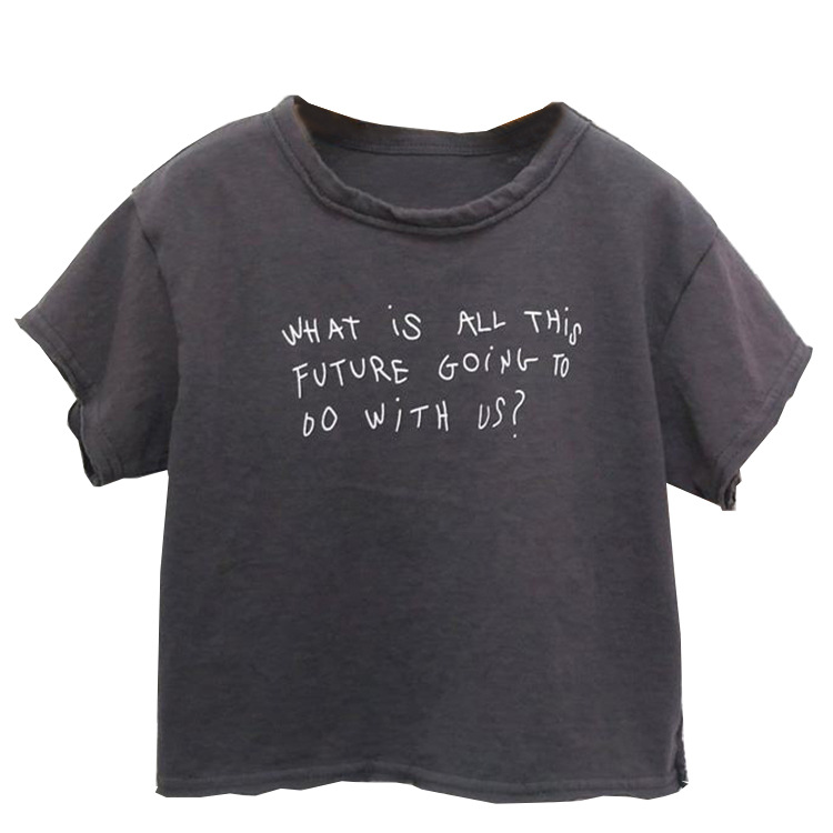 Picture of Summer New Children's Casual Top Korean Style Simple Soft Crewneck Letter Printed Cotton Short-sleeved T-shirt for Boys and Girls