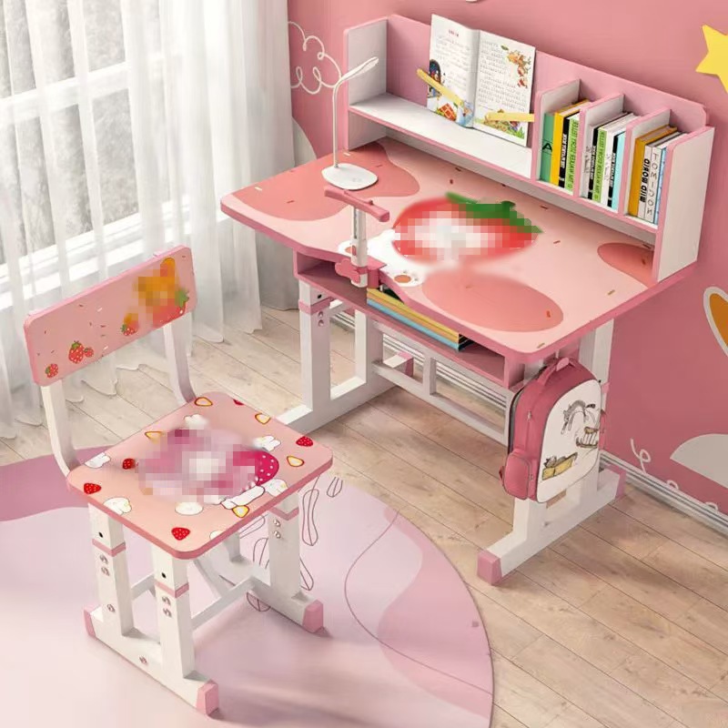 Picture of Children's Study Desk and Chair suit Liftable Desk Bookshelf Combination Integrated Desk Home Student Homework Writing Desk