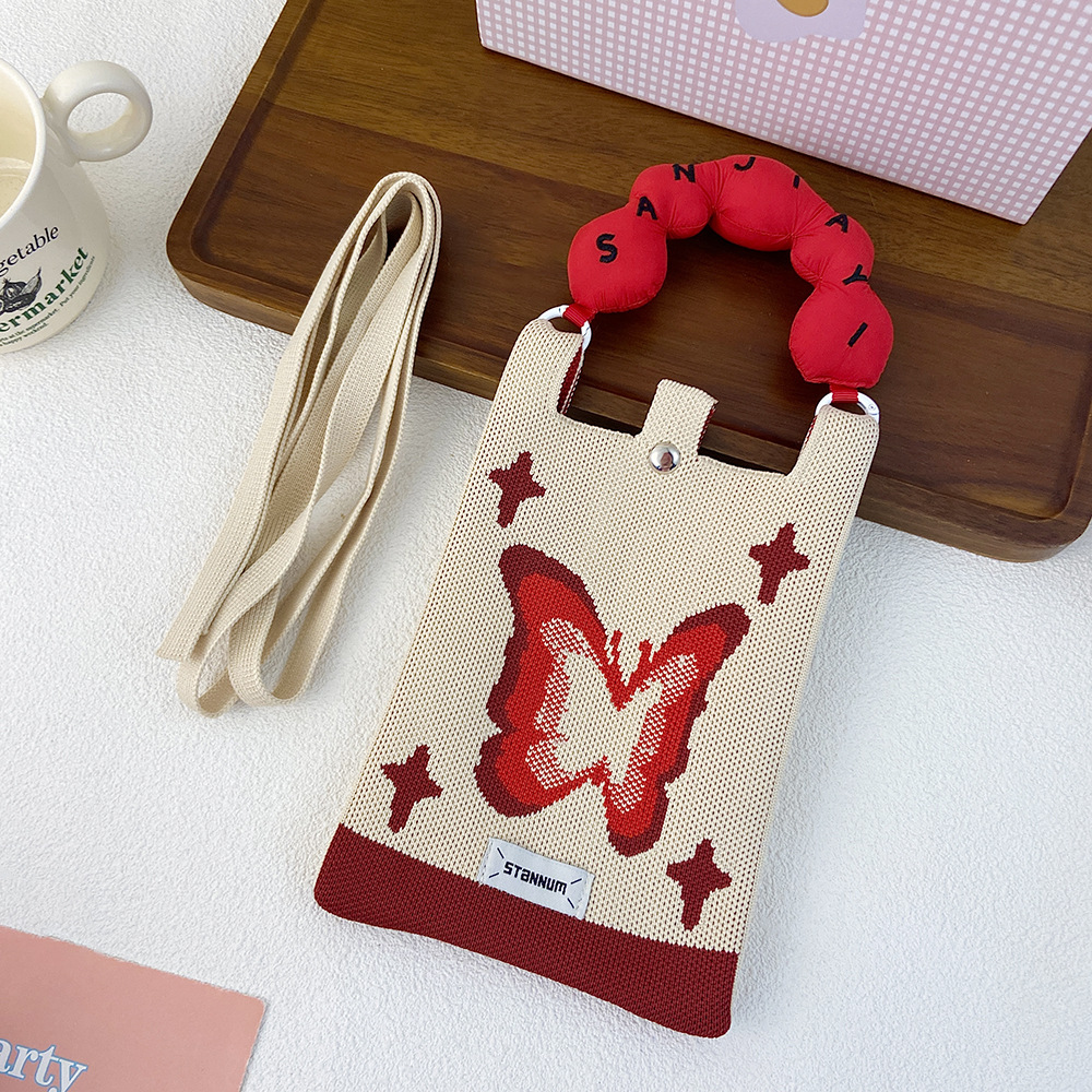 Picture of Cartoon Knitted Mobile Phone Bag Korean Style All-match Crossbody Bag Small Portable Student Coin Purse Single Shoulder Hand Bag