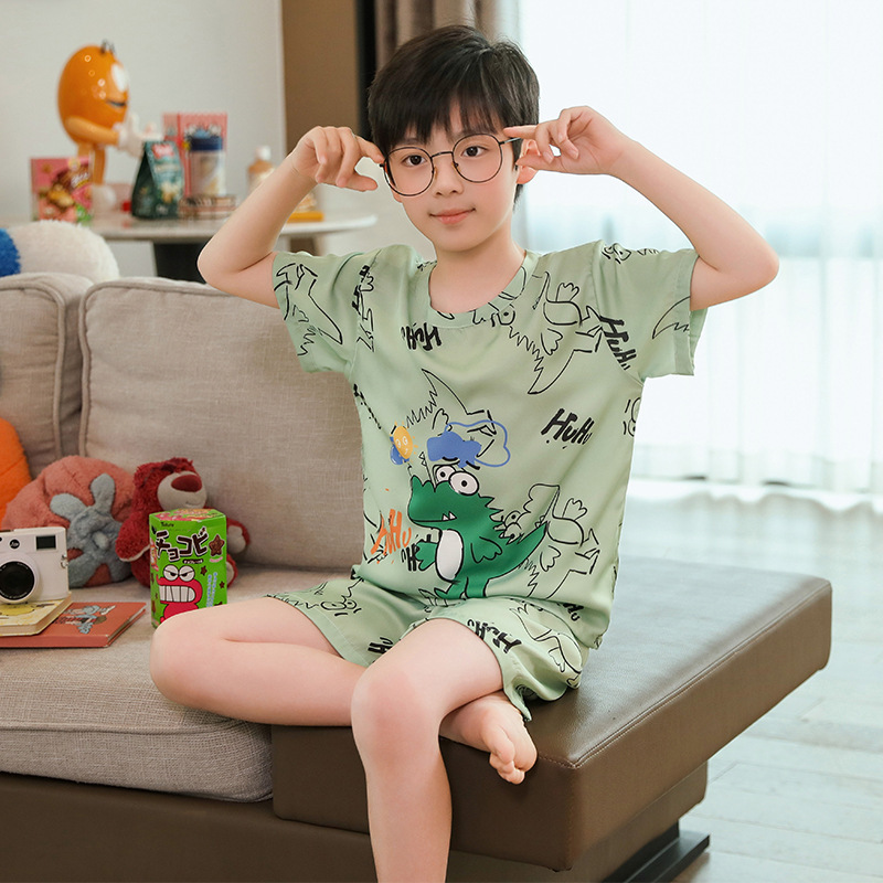 Picture of Children's Pajamas Boy's Summer Ice Silk Boy's Silk New Thin Short-sleeved Home Clothes suit