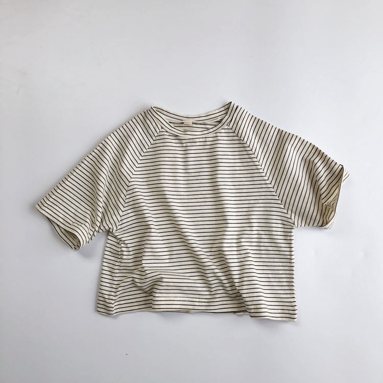 Picture of South Korea Children's Wear Summer Children's Korean-style Basic Striped T-shirt Short Sleeve Half Sleeve Thin Round Neck Middle Sleeve T for Boys and Girls