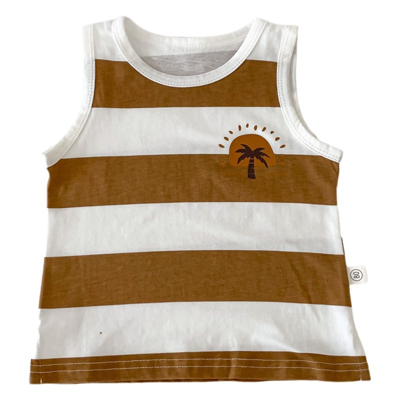 [Clearance style no refund or exchange] South Korea children's clothing summer striped printed vest top boys and girls sleeveless top