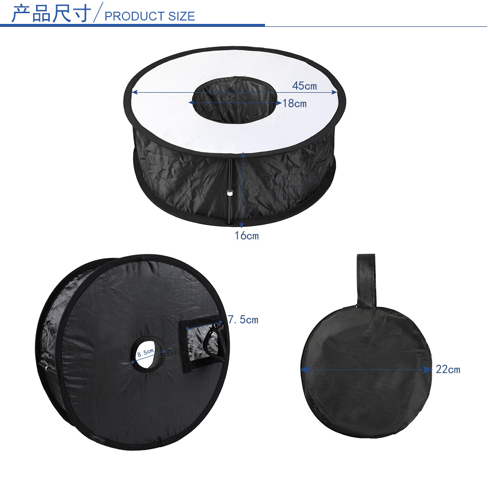 Picture of Camera Top 30/40 Flash Round Gray Card Soft Light Cover Black and White Cloth Cover Cone Type Soft Light Box Silver Whiteboard