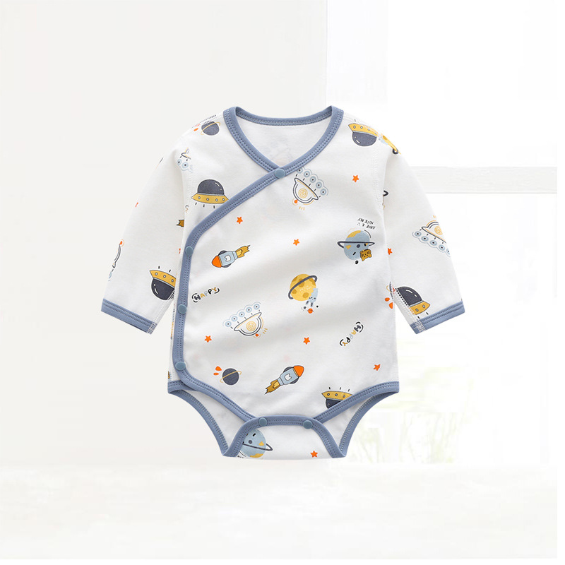 Picture of Factory wholesale autumn and winter new baby clothes cotton long sleeve children's jumpsuit boneless partial open fart clothes