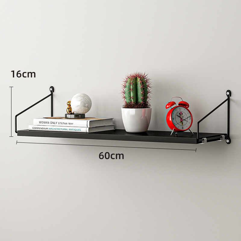 Picture of No-Drill Solid Wood Wall-Mounted Shelf, Straight Partition, Wall-Mounted Bookshelf, Bedroom Decorative Wall Storage