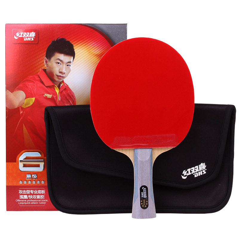 Picture of Red double happiness table tennis racket T6 star 6002 6006 straight plate horizontal plate double reverse glue positive and reverse long glue finished racket single