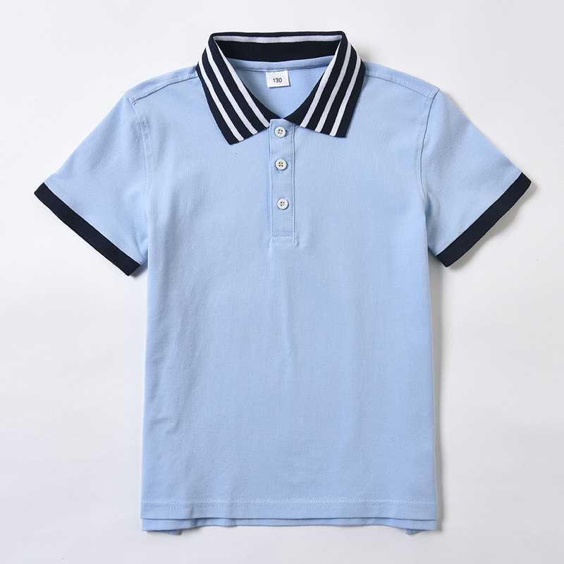 Children's polo shirt short sleeve light blue summer boys and girls cotton lapel T-shirt sky blue primary school uniform t