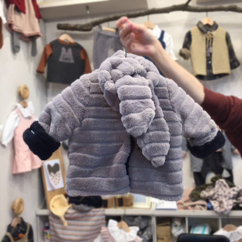 Picture of Korean version of children's clothing autumn and winter new fur coat with scarf on both sides to wear small and medium-sized children's coat manufacturers wholesale