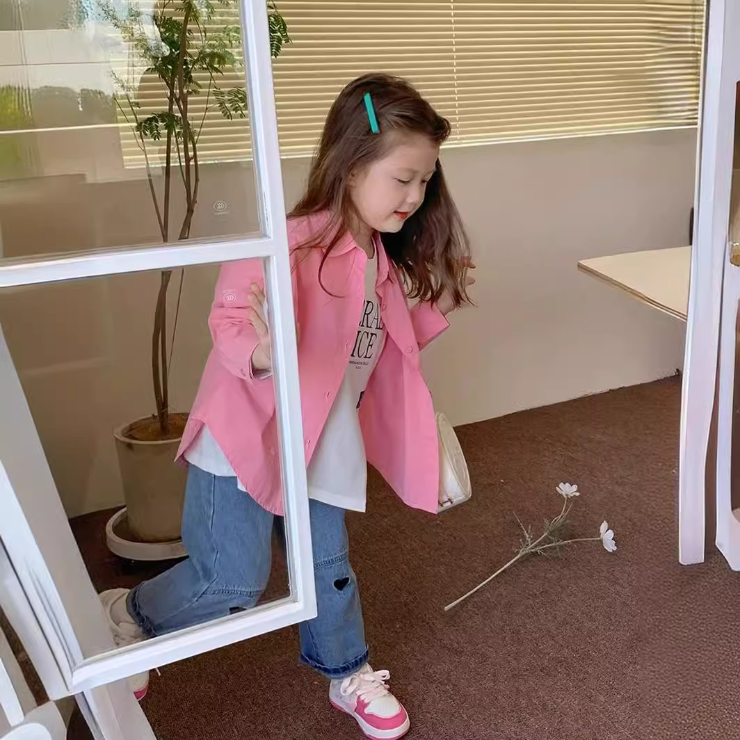 Picture of 2025 Girl's Shirt Coat Small and Medium-sized Children's Autumn New Dopamine Lapel Cardigan Coat Korean Casual Top