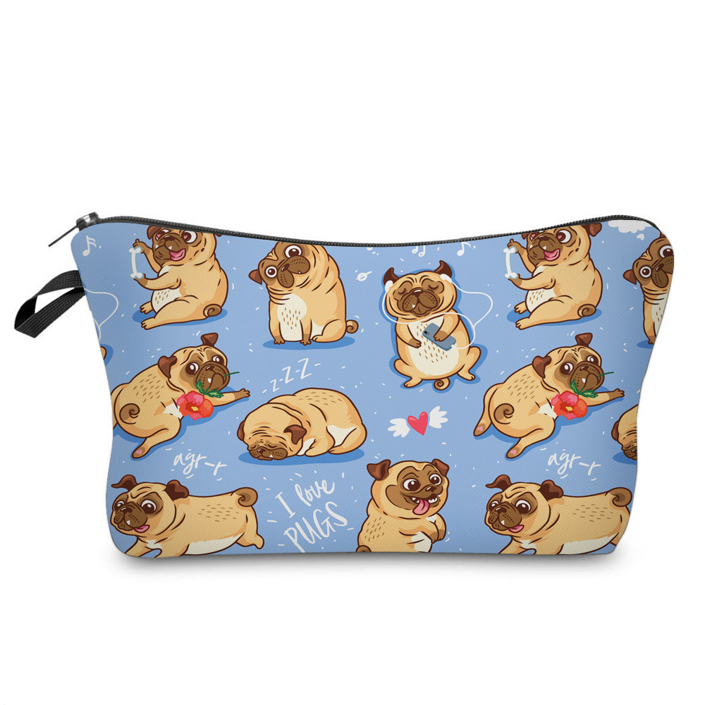 Laituding travel storage bag cute pug printed cosmetic bag cross-border wash bag