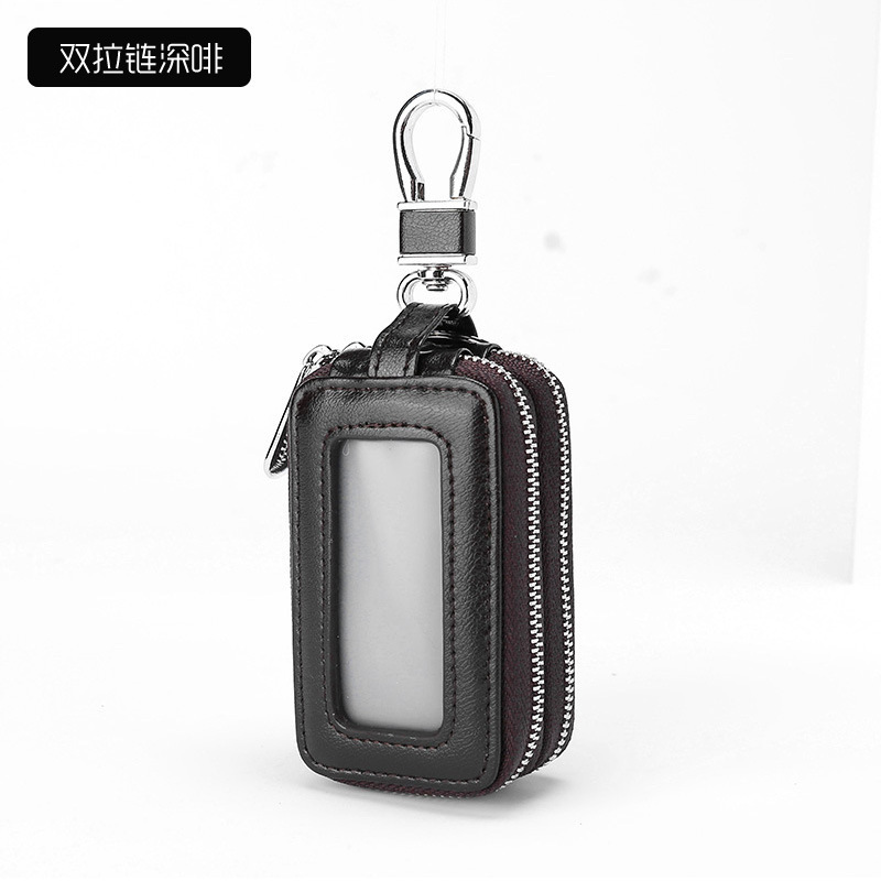 Picture of Car Key Bag Men's Cowhide Double Zipper Women's Large Capacity Waist Padlock Key Bag Can Be Added with Logo