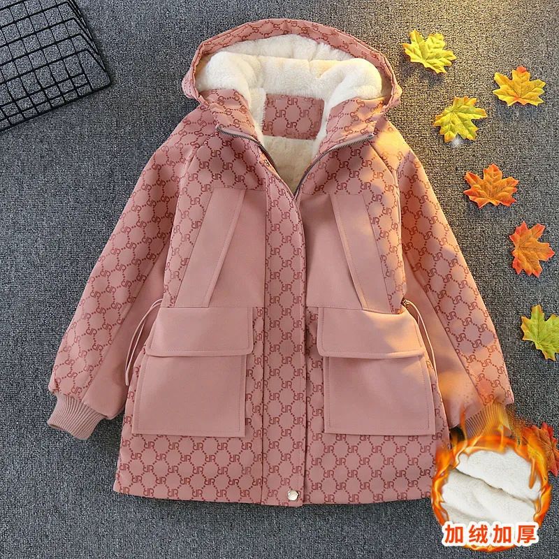 Picture of Women's Fashionable Children's Cotton-padded Coat Autumn and Winter New Children's fleece-lined Thickened Cotton-padded Clothes Mid-length Children's Fashionable Mid-length Pike Clothes