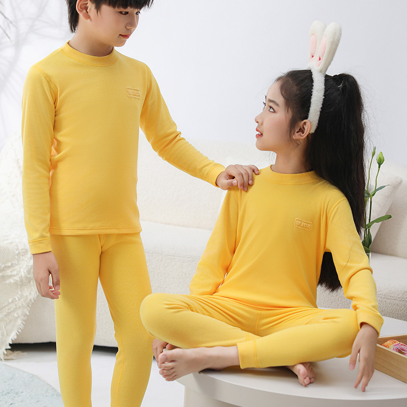 Picture of Children's underwear suit boys' brushed long johns girls' brushed bottoming honeycomb baby homewear pajamas