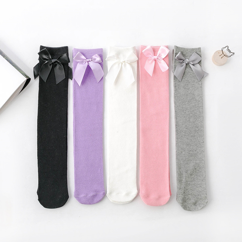 Children's High Socks Straight No Heel Bow Front and Back Wear Stacked Socks Size Children's Cotton Over-the-Knee Socks Cover