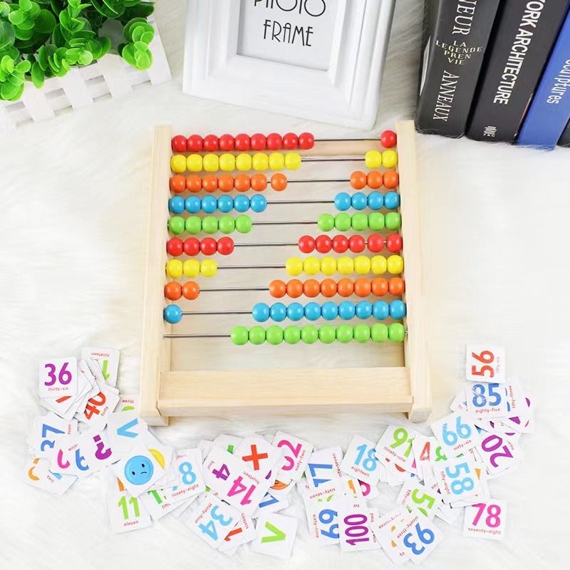 Picture of ohye Digital Teaching Aids Beech Wood Five-gear Arithmetic Rack Wooden Colorful Mathematical Arithmetic Computing Rack Puzzle Building Blocks Toy