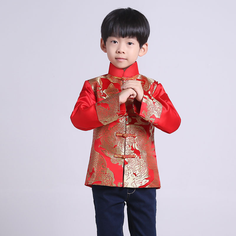 Picture of Children's Tang Suit Boy's Chinese Style Dress Boy's Festival Chinese Style Performance Dress Flower Girl's Small Host Traditional Top