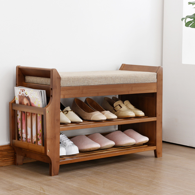Picture of Portable shoe cabinet shoe changing stool type entry storage soft bag stool shoes wearing stool light luxury American household solid wood shoe changing stool