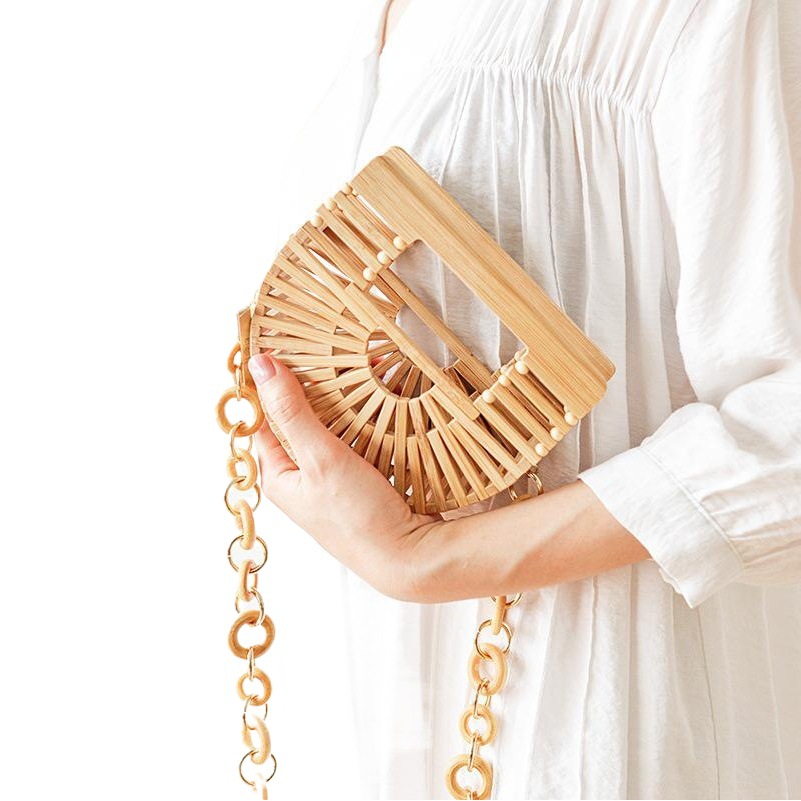 ins fashion woven small bag 2021 European and American new retro straw bag holiday shoulder bag bamboo basket waist bag for women