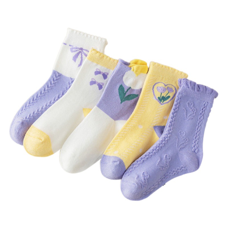Children's Socks Girls Spring and Autumn Combed Cotton Socks Princess Lace Bow Girls Middle and Large Children's Socks Wholesale