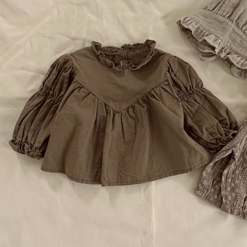 Picture of Korean style ins autumn new children's shirt girls' baby Western style cute Fei edge lantern sleeve loose doll shirt